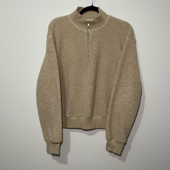 Topshop Women’s Tan 1/4 zip boucle sherpa loungewear sweatshirt in size US 10 - Picture 2 of 7